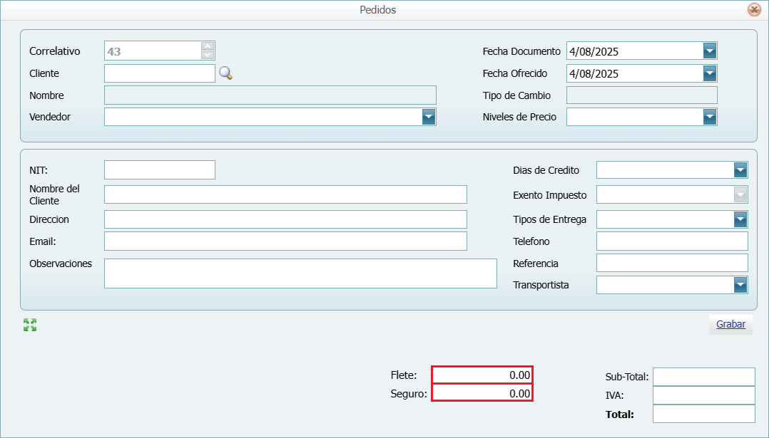 Facturacion Pedido Flete y Seguro Explicacion