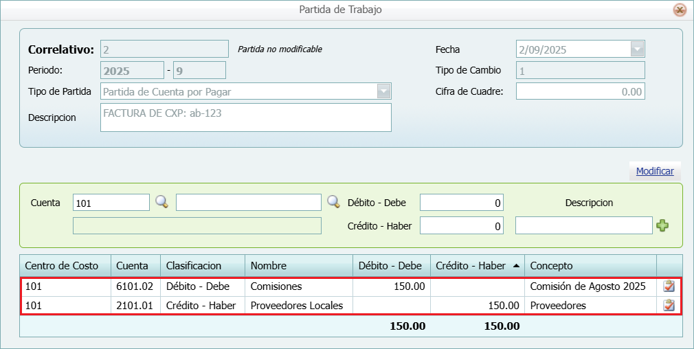 Partidas Partidas de Trabajo Llena