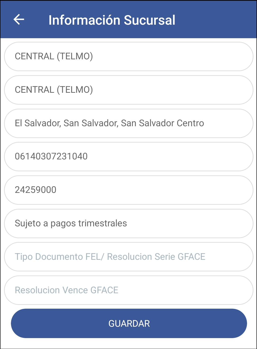 GOMserver App Configuracion Sucursal