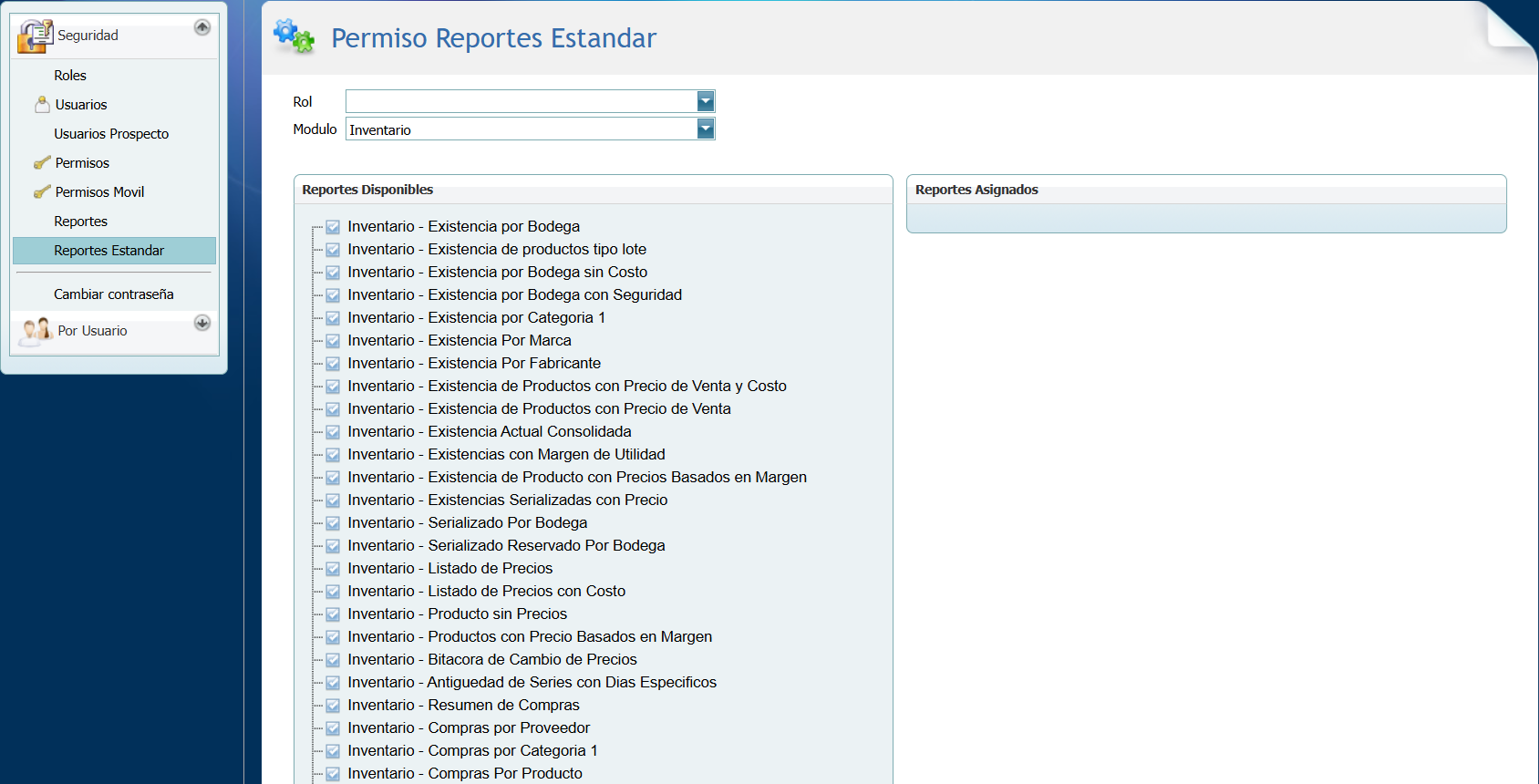 Seguridad Reportes Estandar