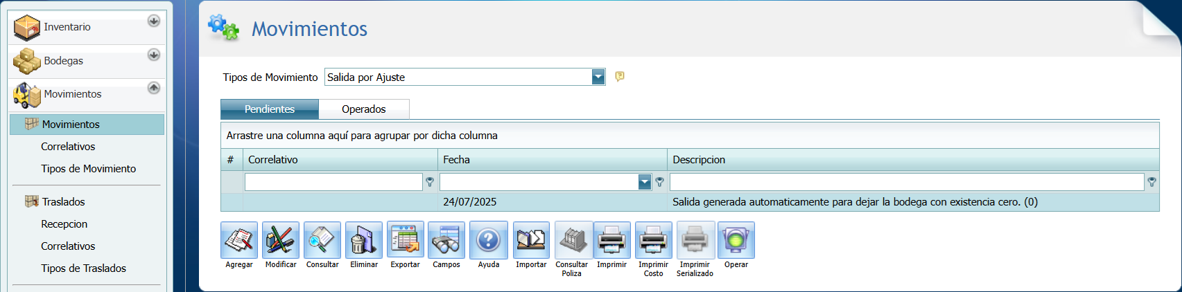 Limpiar Bodega Movimientos