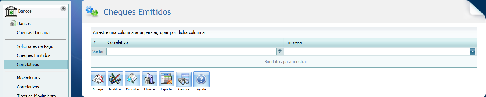 Bancos Solicitud Cheque Correlativo