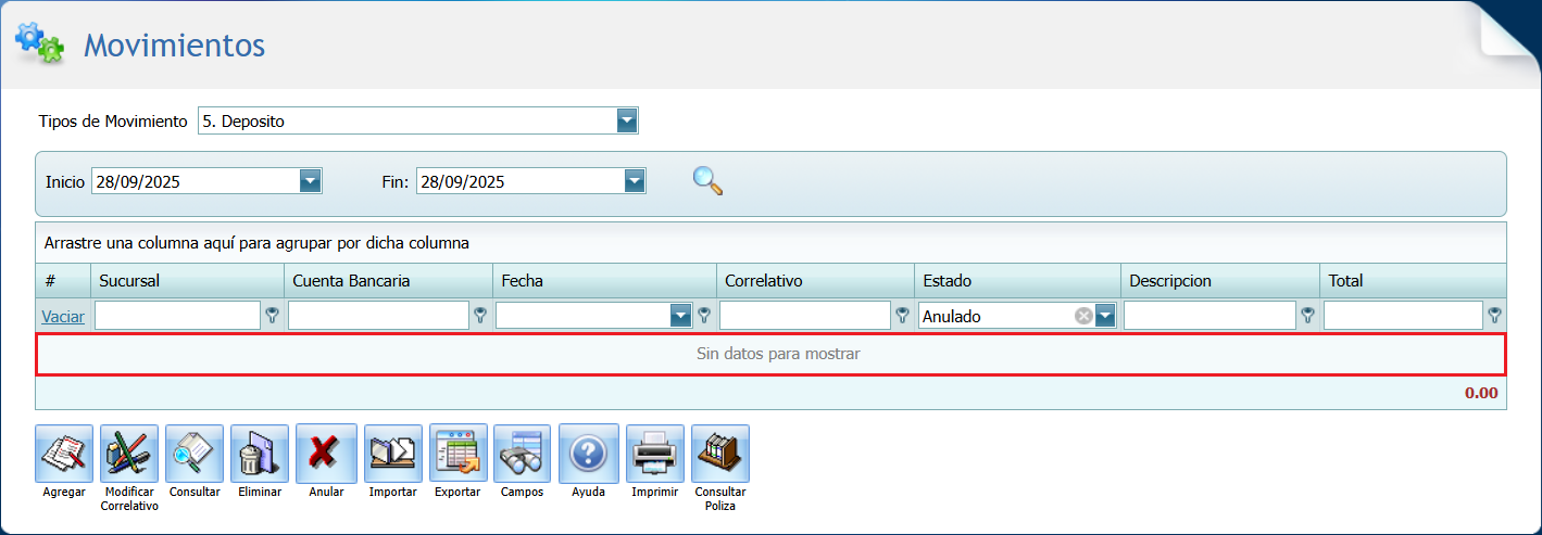 Bancos Movimiento Deposito Eliminado