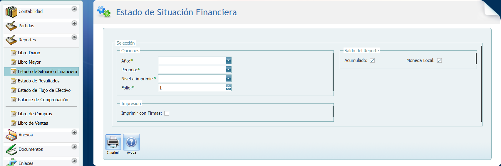 Contabilidad Reportes Estado de Situacion Financiera SV