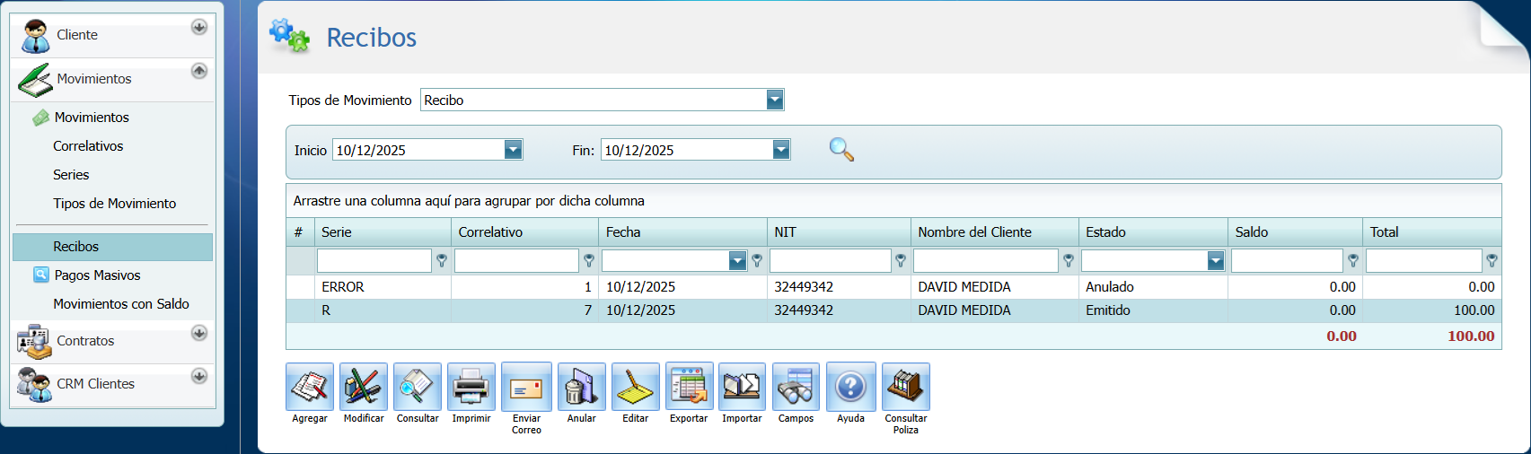 S F Cuentas por Cobrar Correlativo Ventana Nuevo Recibo