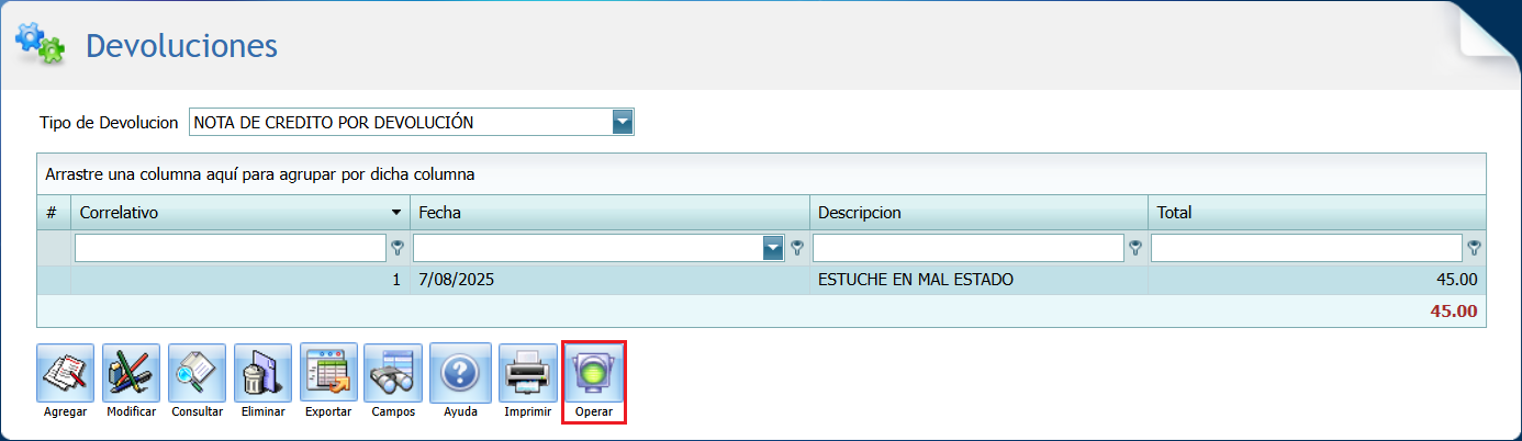 Facturacion Devolucion Operar