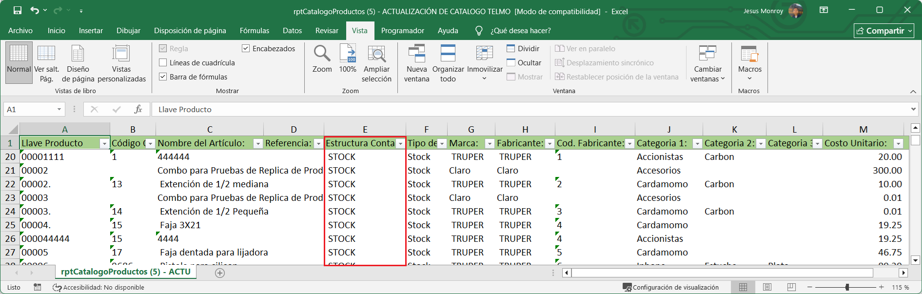 Contabilidad Enlaces Estructura de Inventarios Producto Actualizacion