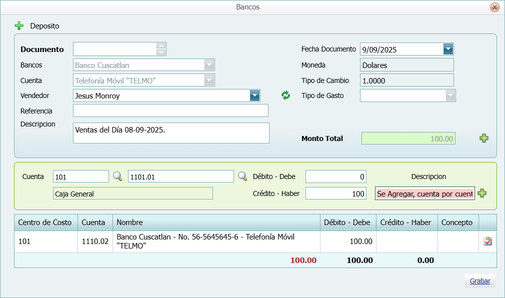 Contabilidad Enlaces Estructura Banco Tipo Movimiento Ventana Deposito 2 Llena