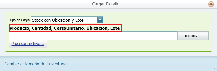 Ingreso con Costo Stock con Ubicacion y Lote Ventana