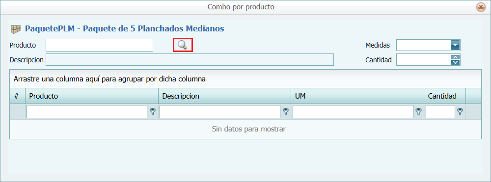 Inventario Producto Paquete Combo