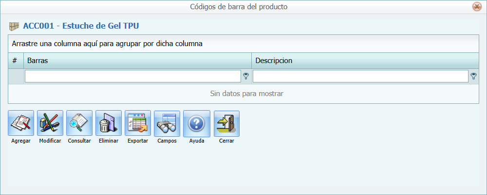 Ventana Producto Barras