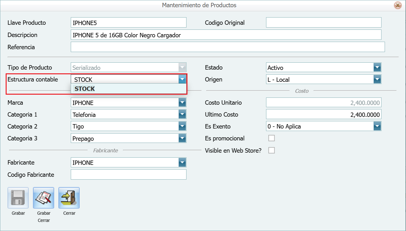 Contabilidad Enlaces Estructura de Inventarios Producto