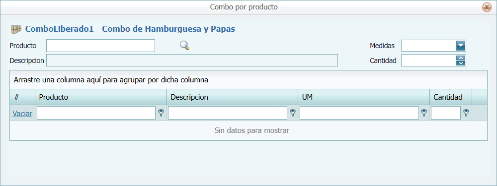 Pantalla Combo Liberado Vacia