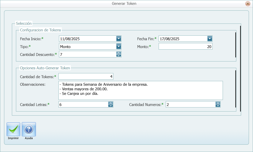 Facturacion Descuentos Token Generar