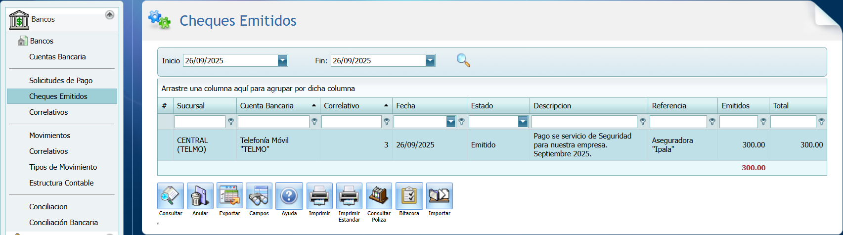 Bancos Cheques Emitidos