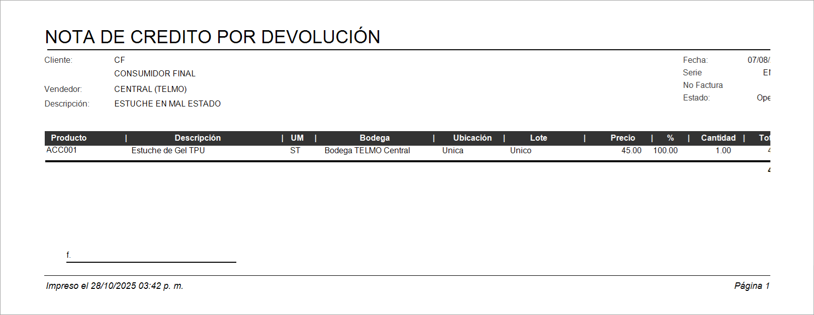 Facturacion Devoluciones Operadas Imprimir