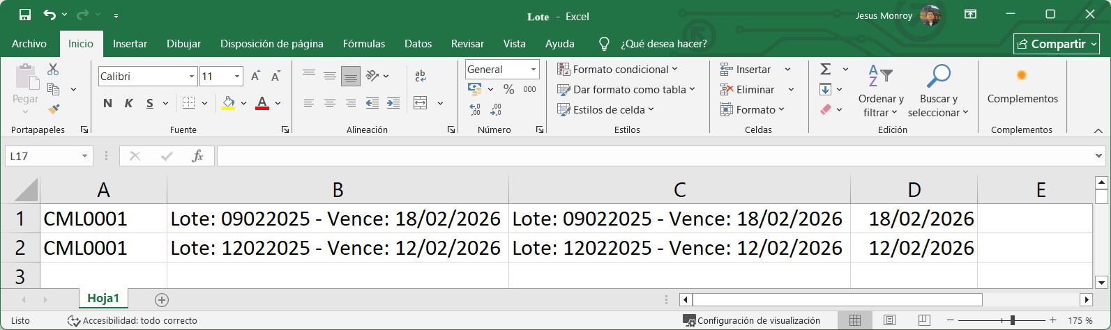 Excel CSV Lotes