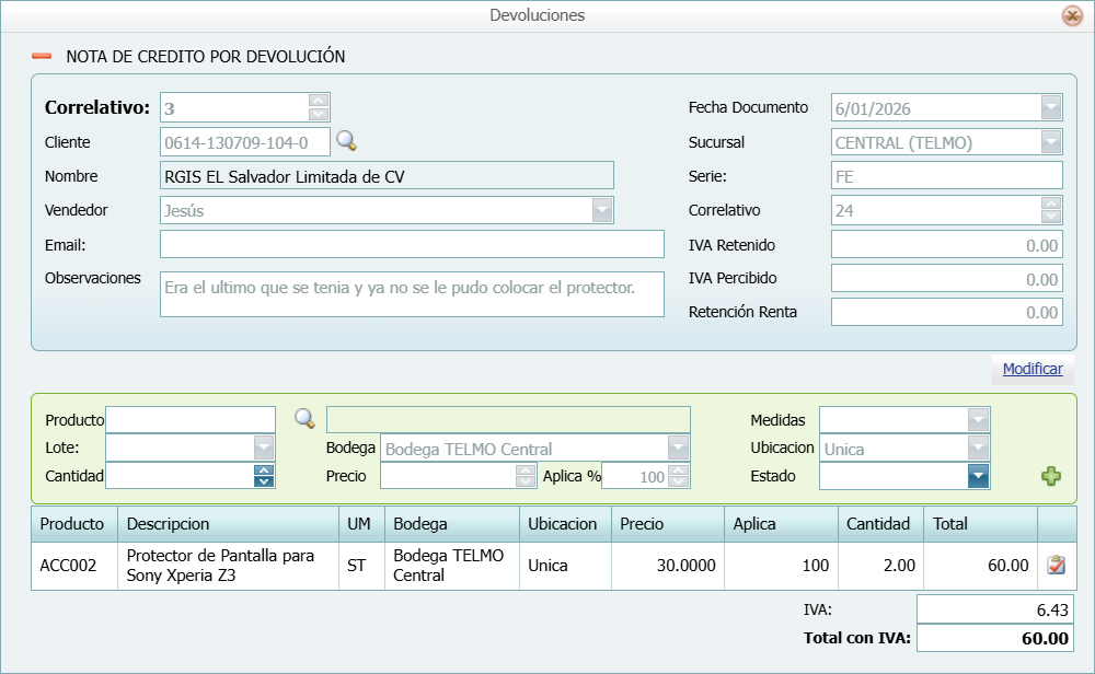 Facturacion Devolucion Final SV