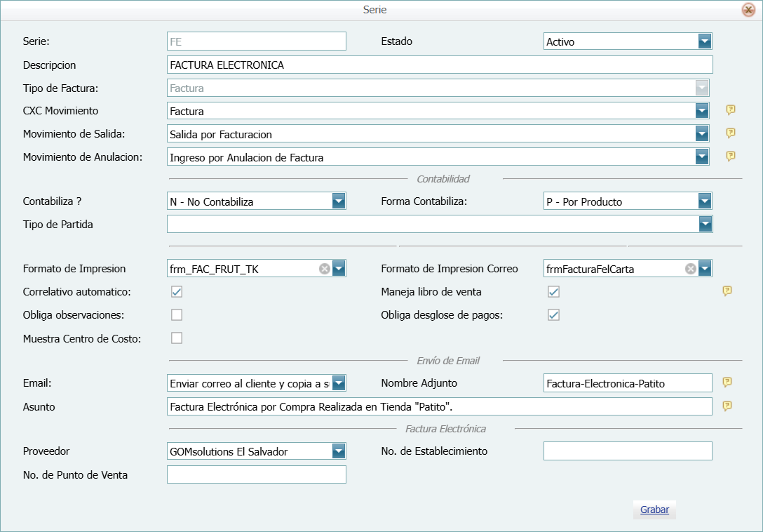 Facturacion Series ENVIO Lleno
