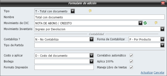 Crear Tipo de Devolucion
