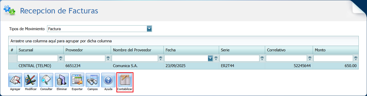 Cuentas por Pagar Recepcion Factura Contrasena