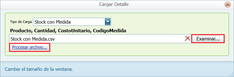 Ingreso con Costo Stock con Medida Procesar