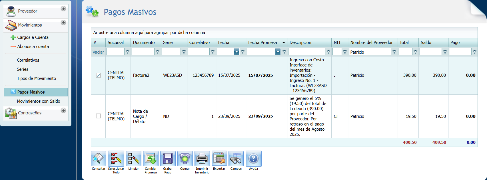 Cuentas por Pagar Pago Masivo