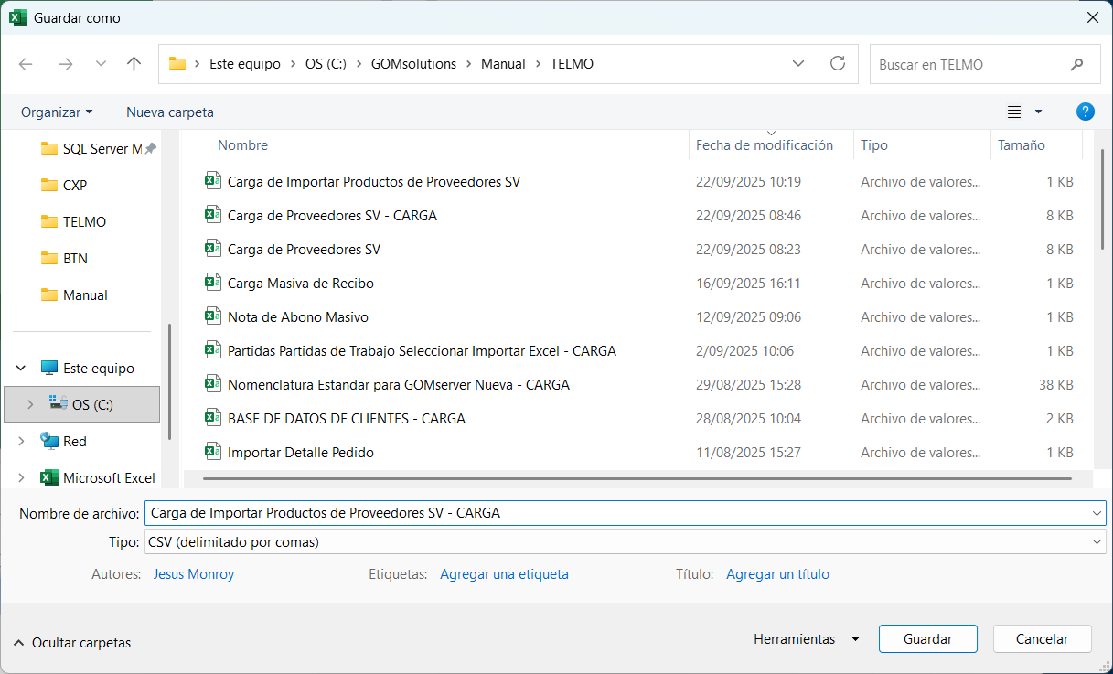 Cuentas por Pagar Proveedor Importar Productos Guardar Como