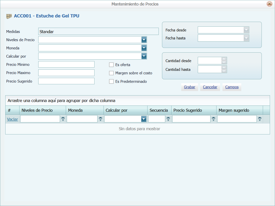 Precio Producto en Blanco