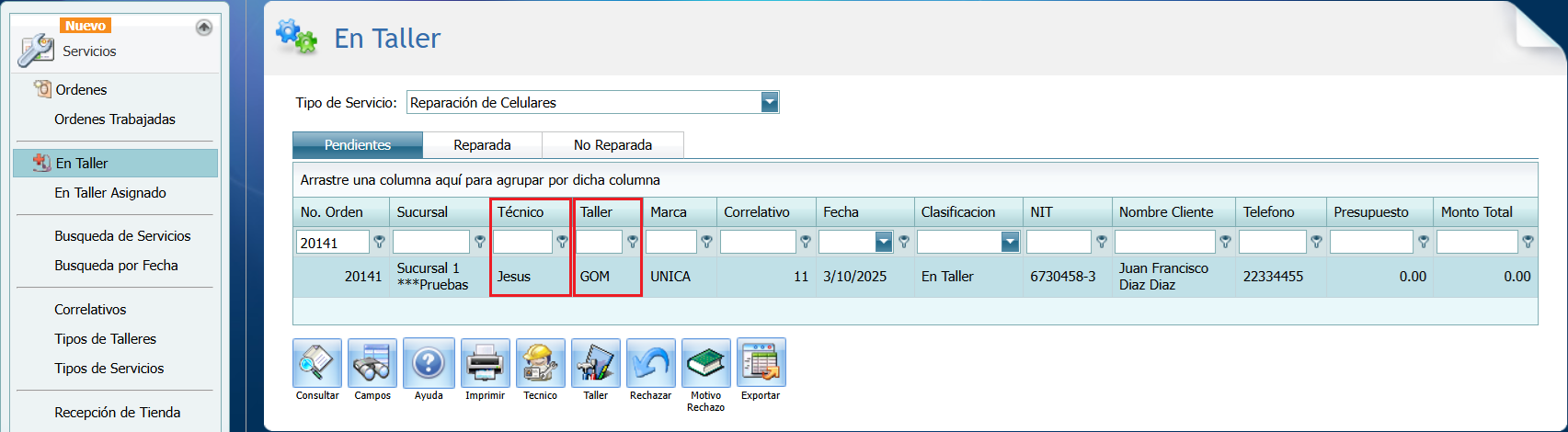 Servicio Tipo Pendientes A Taller