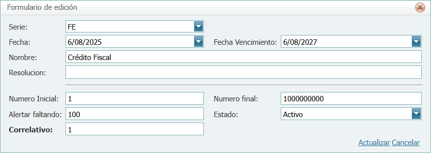 Facturacion Correlativo Lleno