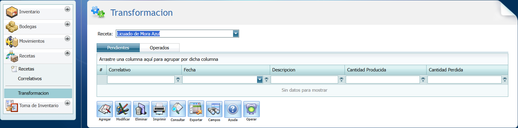 Receta Transformación