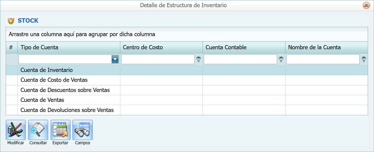 Contabilidad Enlaces Estructura de Inventarios Detalle