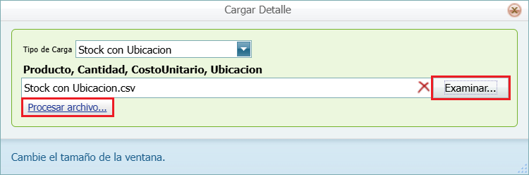 Ingreso con Costo Masivo Stock con Ubicacion Procesar