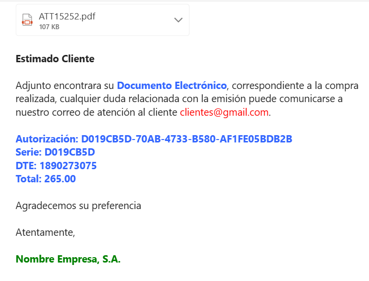 Facturacion Serie Email Cliente