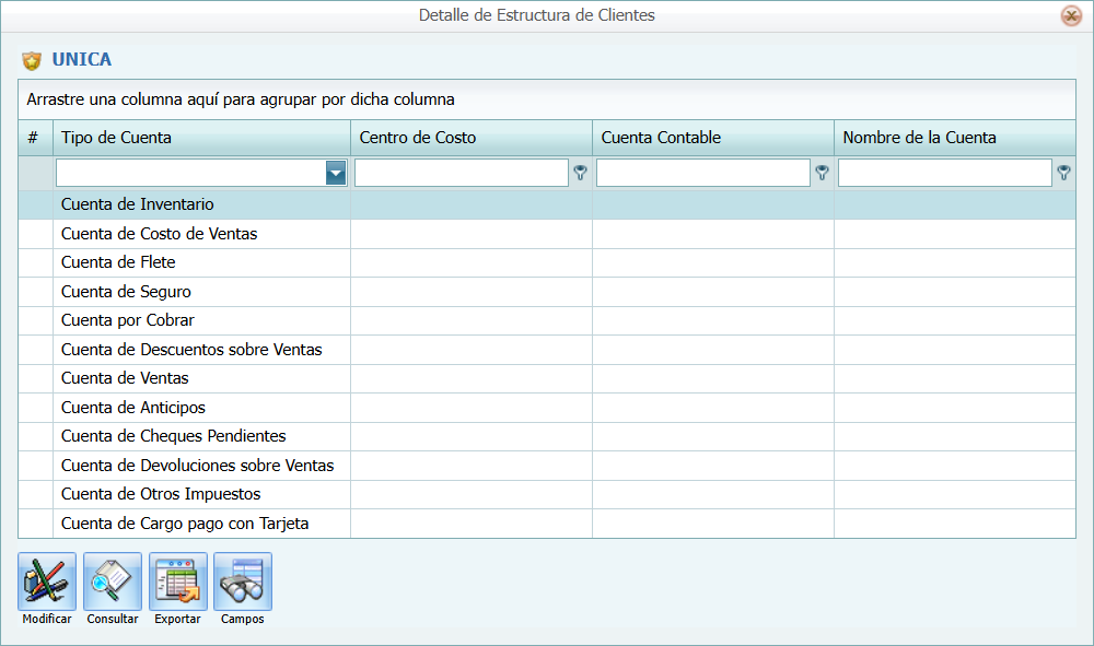 Contabilidad Enlaces Estructura Cuentas por Cobrar Ventana Detalle 1