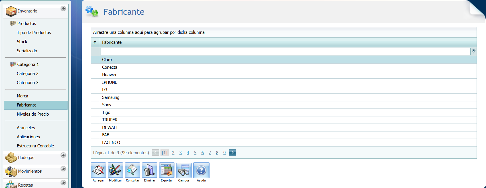 Inventario Fabricante
