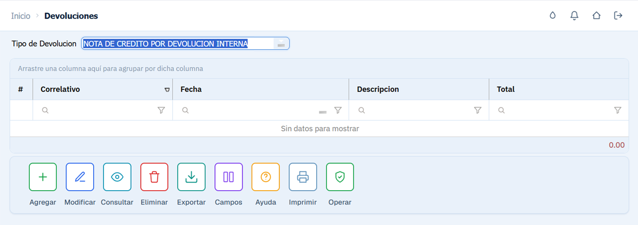 Facturacion Devoluciones Tipo