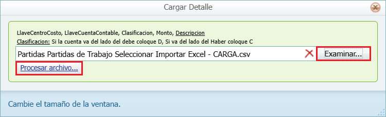Partidas Partidas de Trabajo Seleccionar Importar Excel Procesar