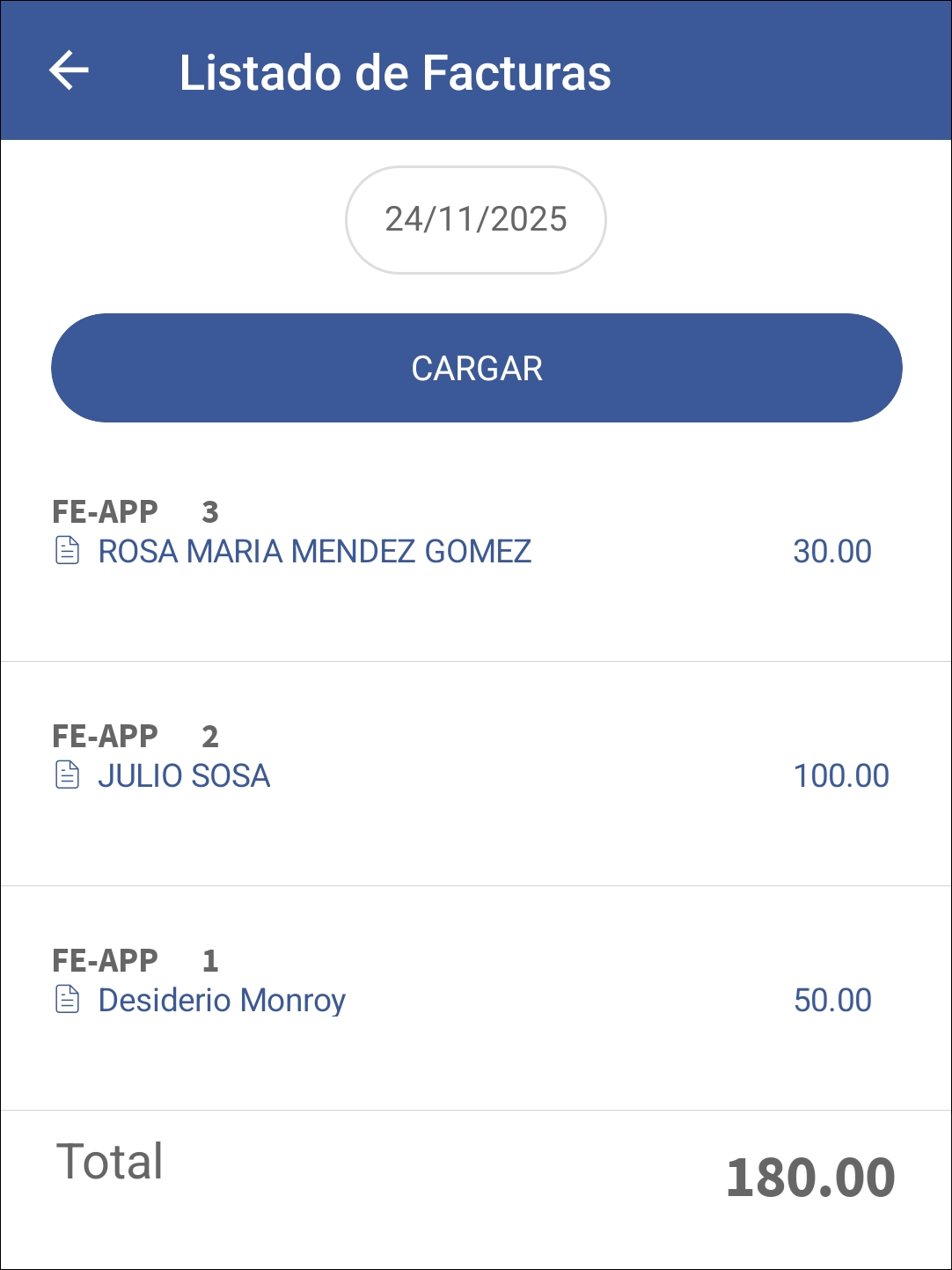 GOMserver App Facturas Listado
