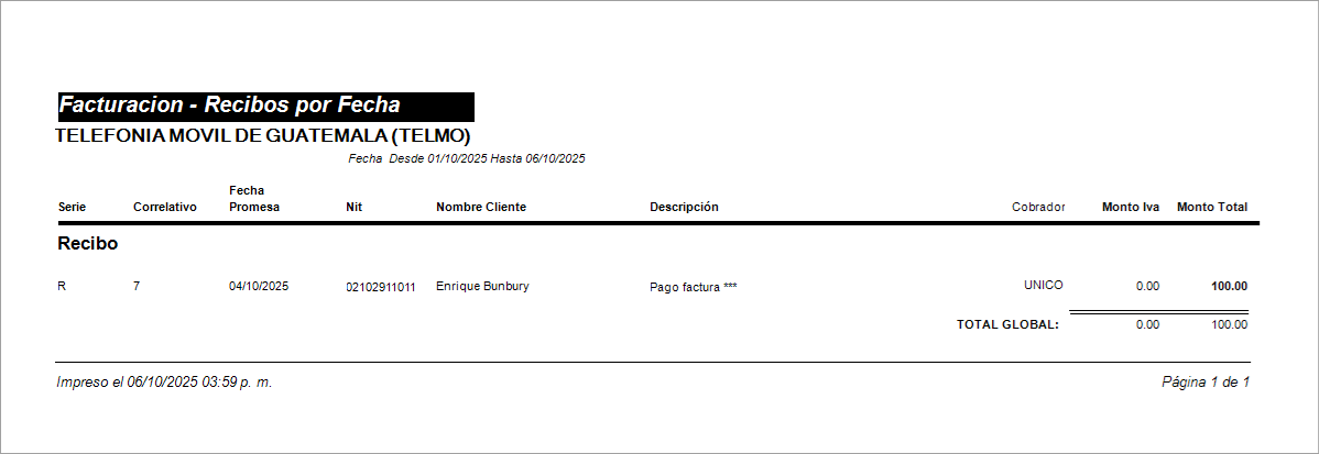 Reporte Cuenta por Cobrar Reporte