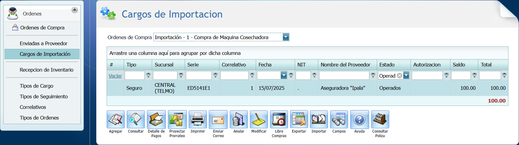 Compra Ordenes Cargos Orden Tipo Cargo Factura Llena Cargos