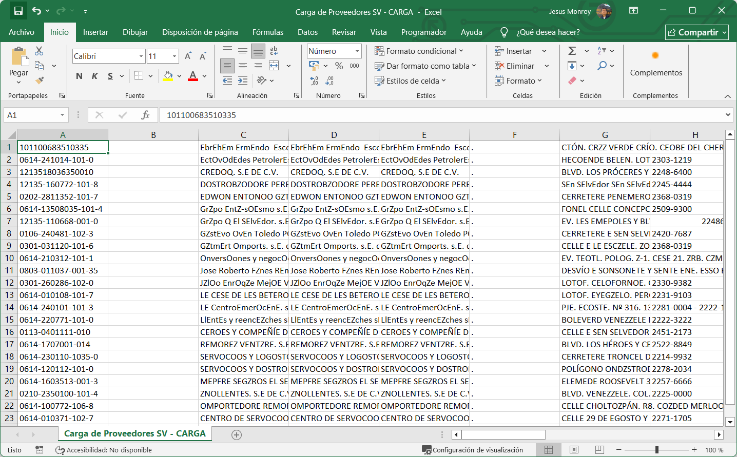 Cuentas por Pagar Proveedor Excel Guardar Eliminar
