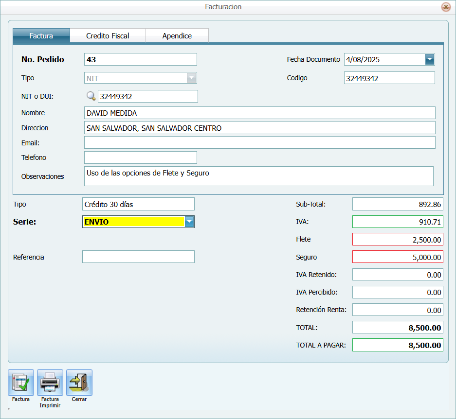 Facturacion Pedido Flete y Seguro Explicacion Facturacion