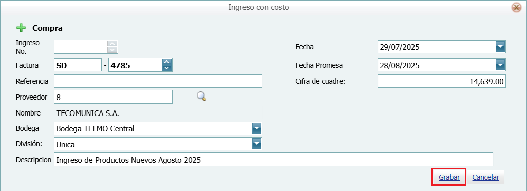Ingreso con Costo 1.1
