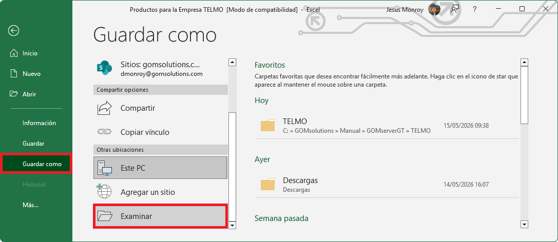 Convertir Archivo a xls o xlsx a CVS Delimitado por Comas Menu