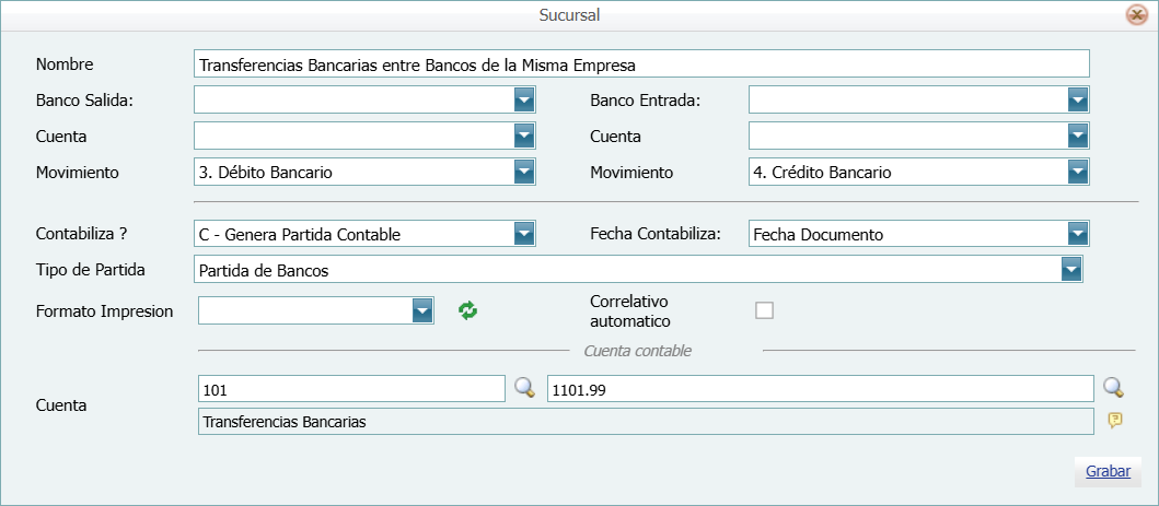 Bancos Transferencias Tipo de Transferencias Sucursal
