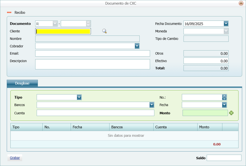 Cuentas por Cobrar Recibo Nuevo