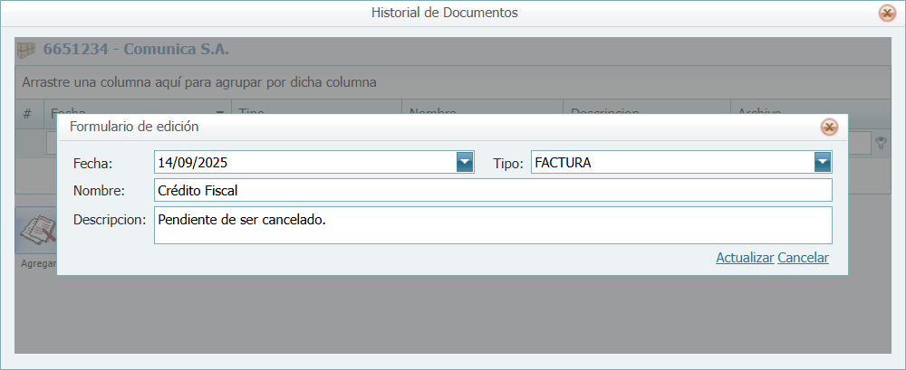 Cuentas por Pagar Proveedor Archivo Lleno