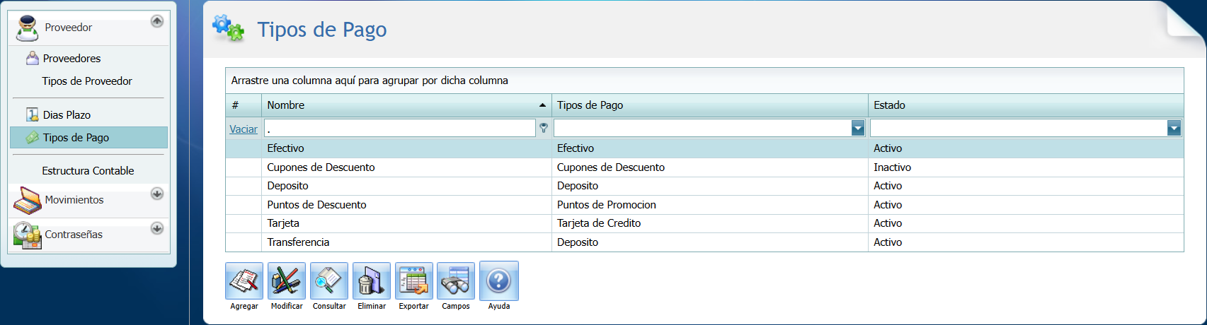 Cuentas por Pagar Tipos de Pago
